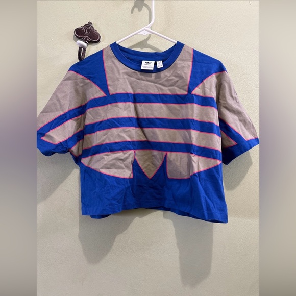adidas Tops - Adidas Blue and Gray Striped Crop Top